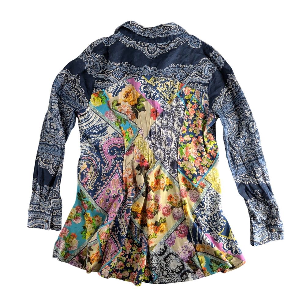 Aratta Silent Journey Mixed Media Patchwork Button Up Women's Medium Boho Indie